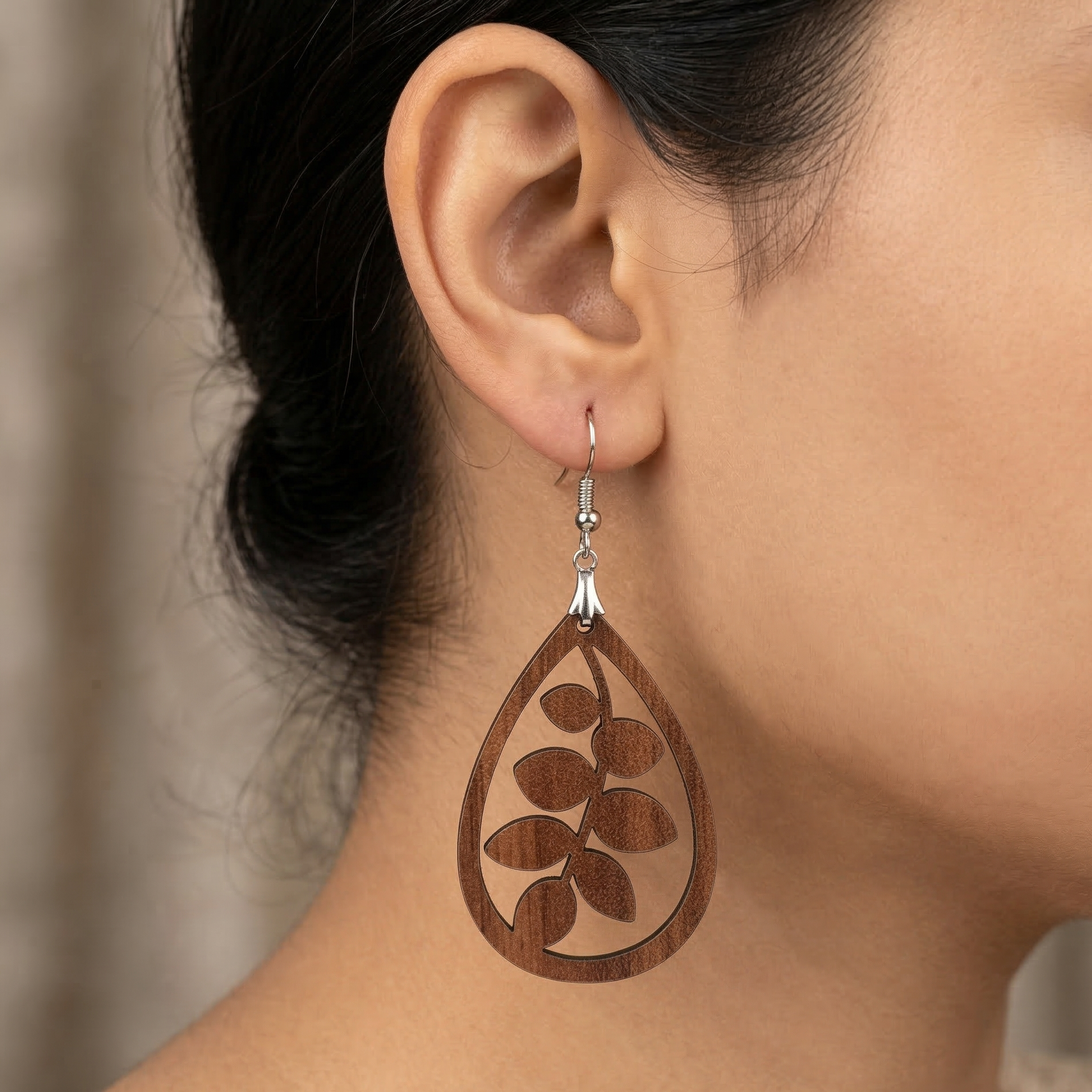 leaf vine wooden earrings for women teardrop botanical dangle earrings nature inspired lightweight jewelry