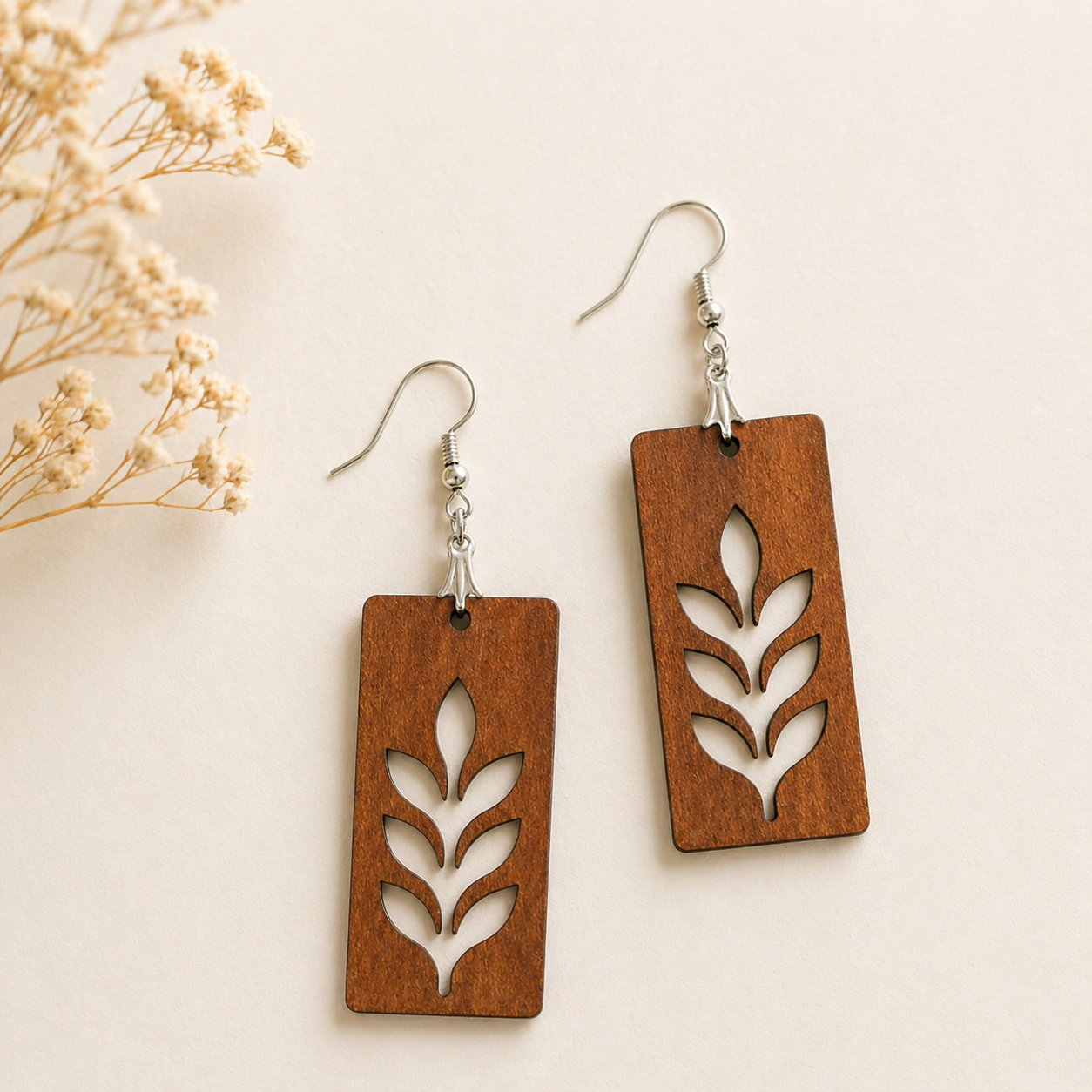 Leaf Cutout Wooden Earrings for Women | Minimal Statement Drop Earrings Main image