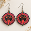 Maa Kali mandala wooden earrings for women – ethnic dangler with pink and orange lotus petals on black