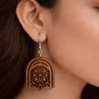 brown mandala arch wooden MDF earrings for women laser cut lightweight statement earrings