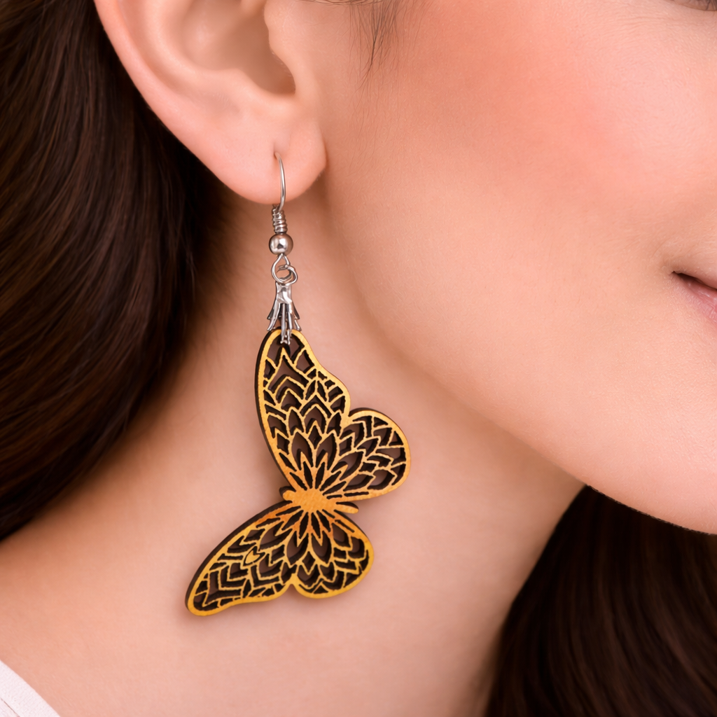 butterfly wooden earrings for women lightweight boho nature statement earrings Main image
