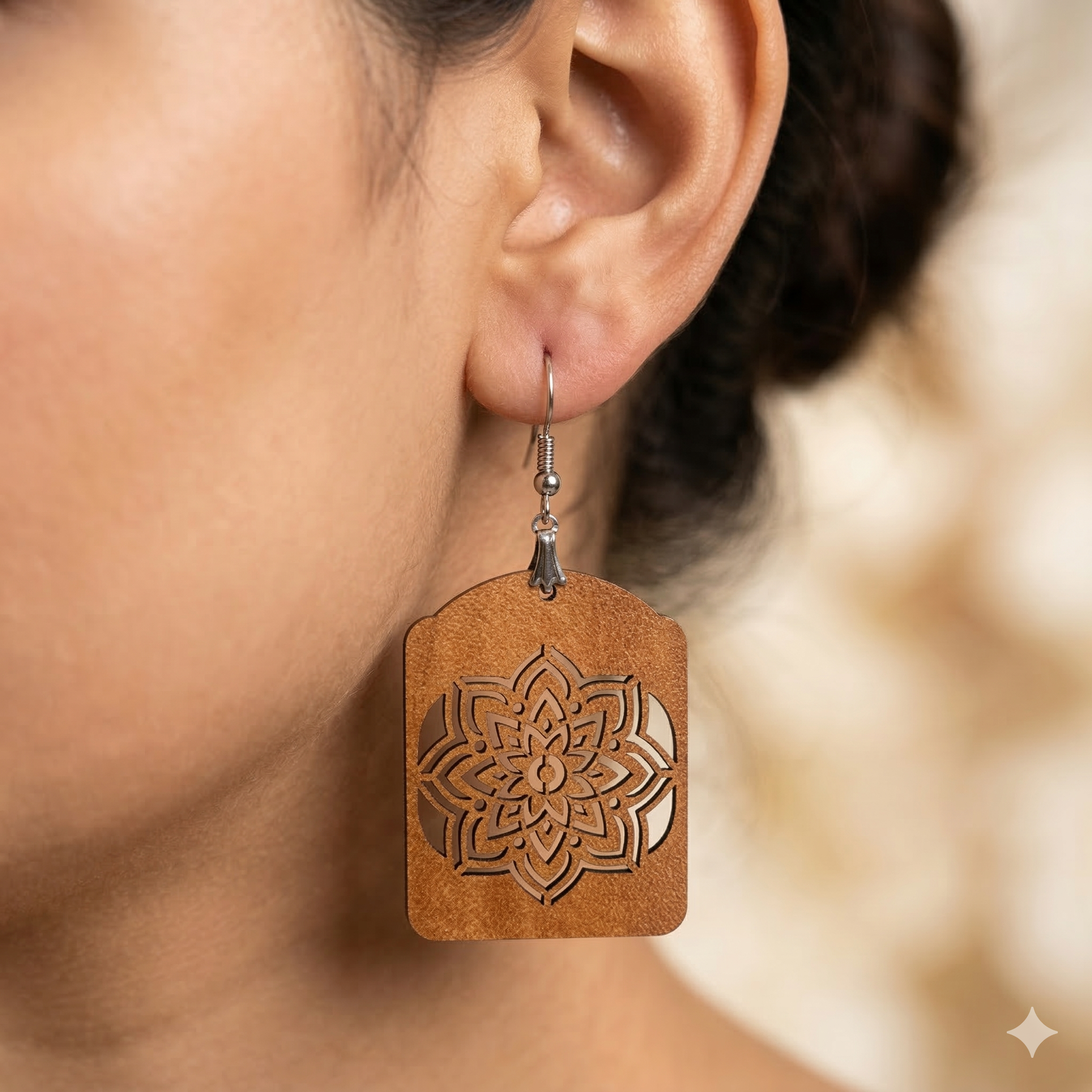 mandala wooden earrings for women spiritual geometric boho statement earrings Main image