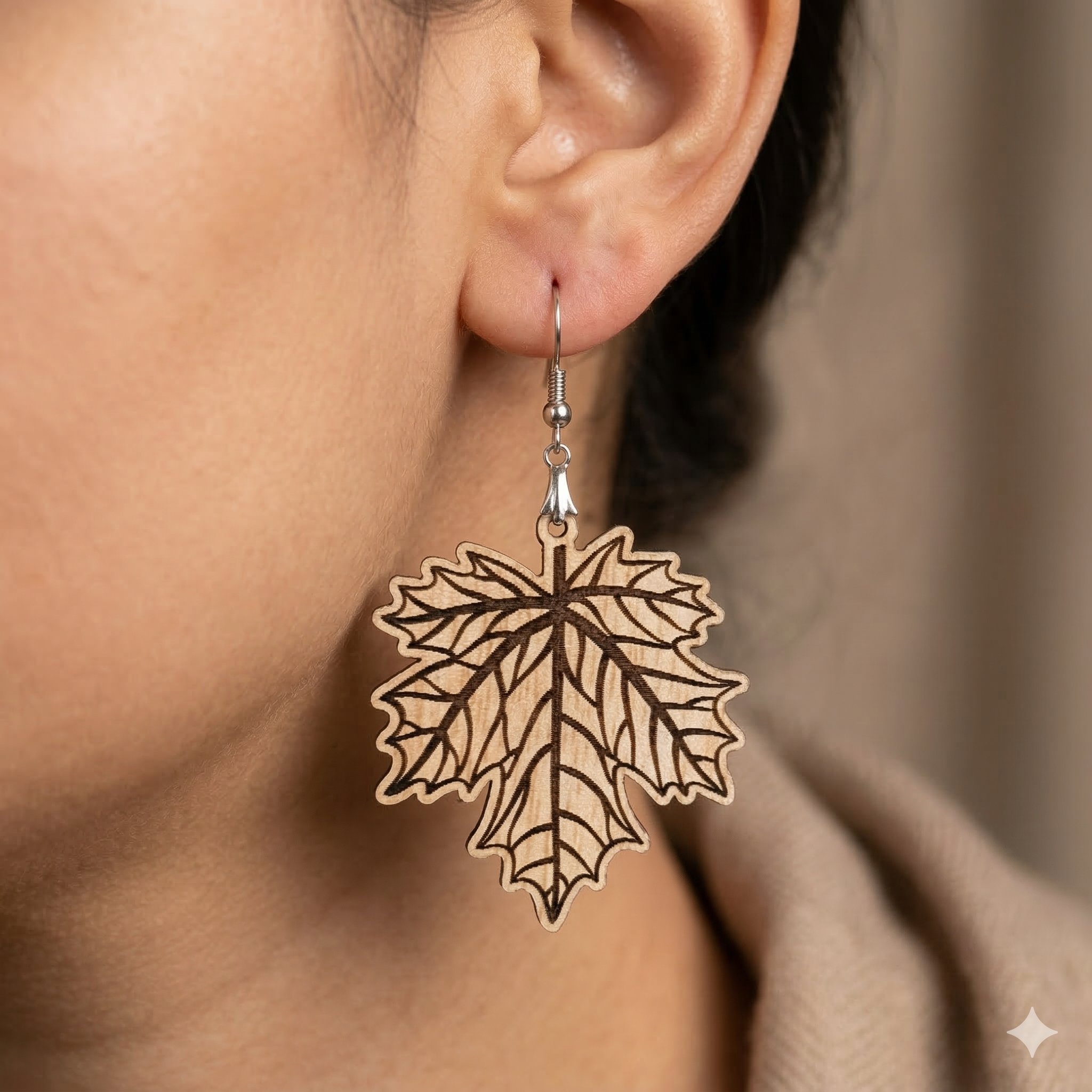 maple leaf engraved wooden earrings for women nature inspired lightweight dangle earrings Main image