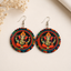 Multicolor Ganesha wooden earrings for women with traditional Indian spiritual artwork