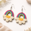 Rainbow daisy wooden earrings for women colorful rainbow floral lightweight statement earrings