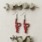 Red love key wooden earrings with heart design romantic jewelry for women