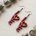 Red love key wooden earrings with heart design romantic jewelry for women