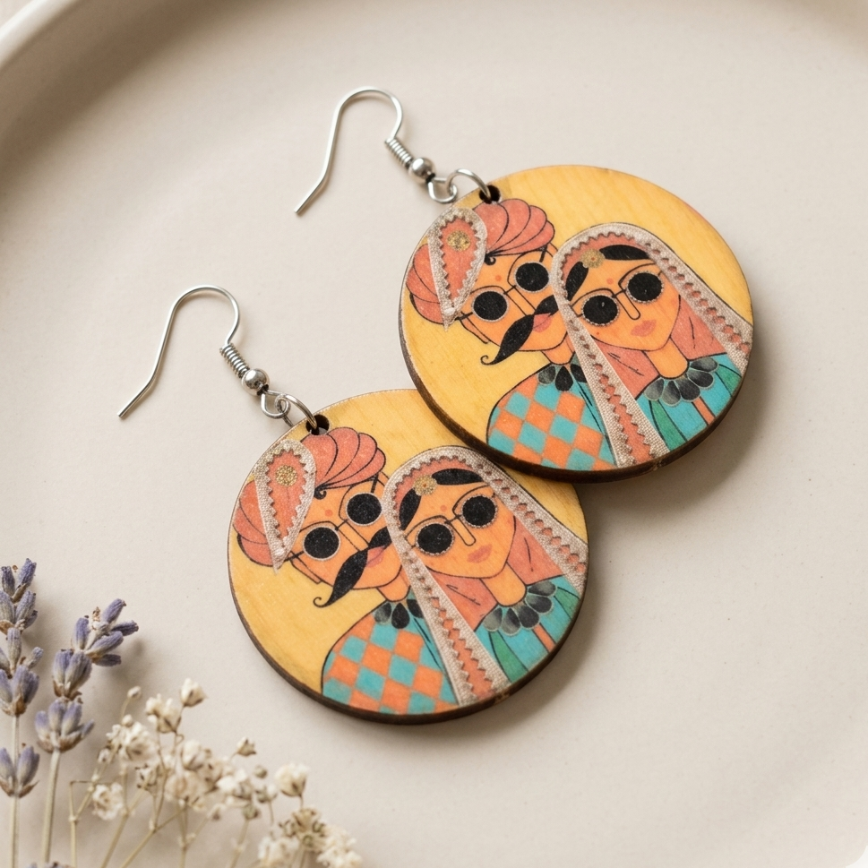 Royal couple wooden earrings for women ethnic artistic traditional jewelry