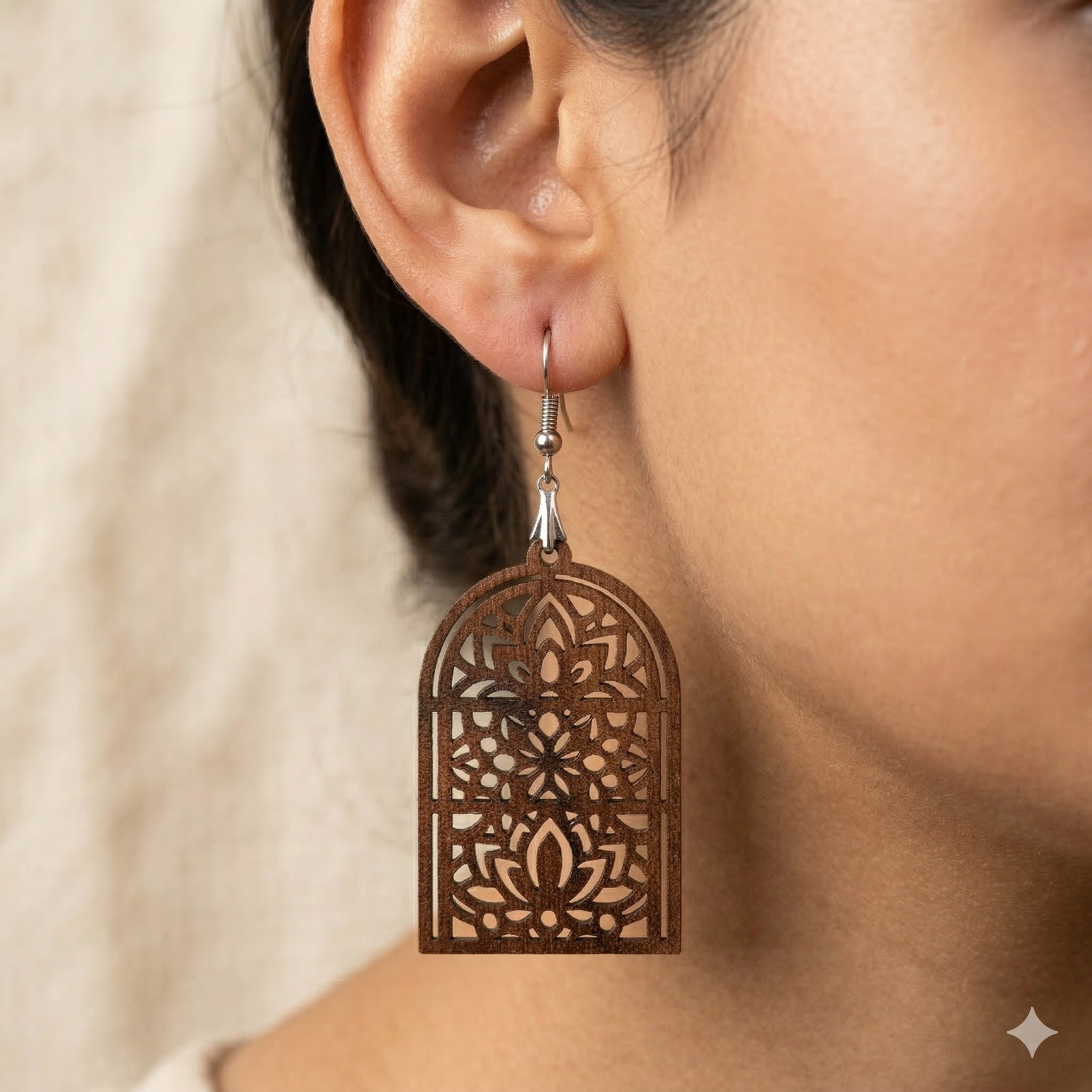 lotus mandala wooden earrings for women boho arch cutout lightweight artistic dangle earrings Main image