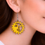 yellow sun face wooden earrings for women celestial sun statement earrings