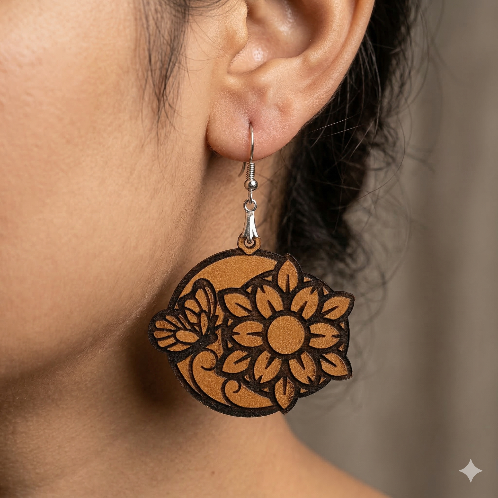 sunflower butterfly wooden earrings for women floral nature dangle earrings artistic lightweight jewelry Main image