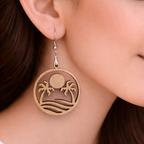 tropical sunset palm tree wooden earrings for women beach statement drop earrings