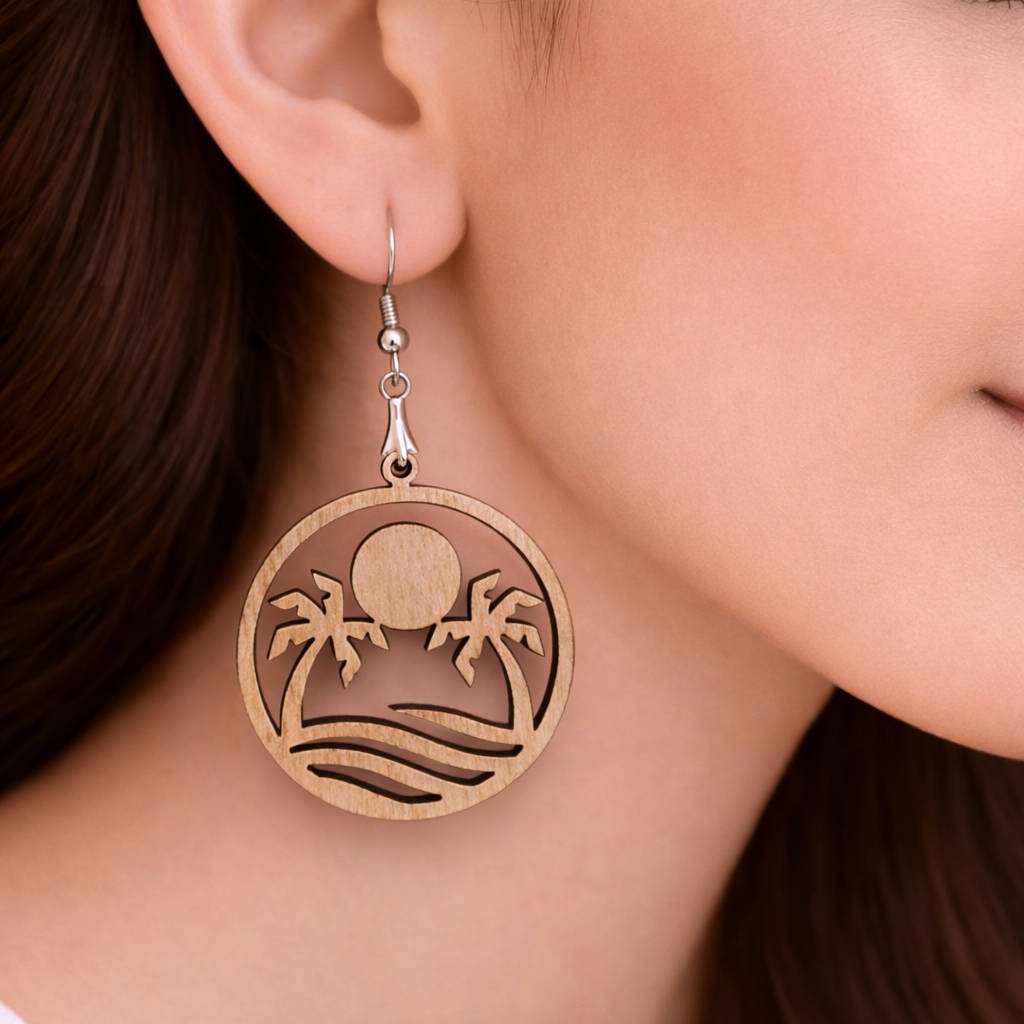 tropical sunset palm tree wooden earrings for women beach statement drop earrings