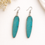 Turquoise feather leaf wooden earrings for women with boho nature design lightweight long drop earrings