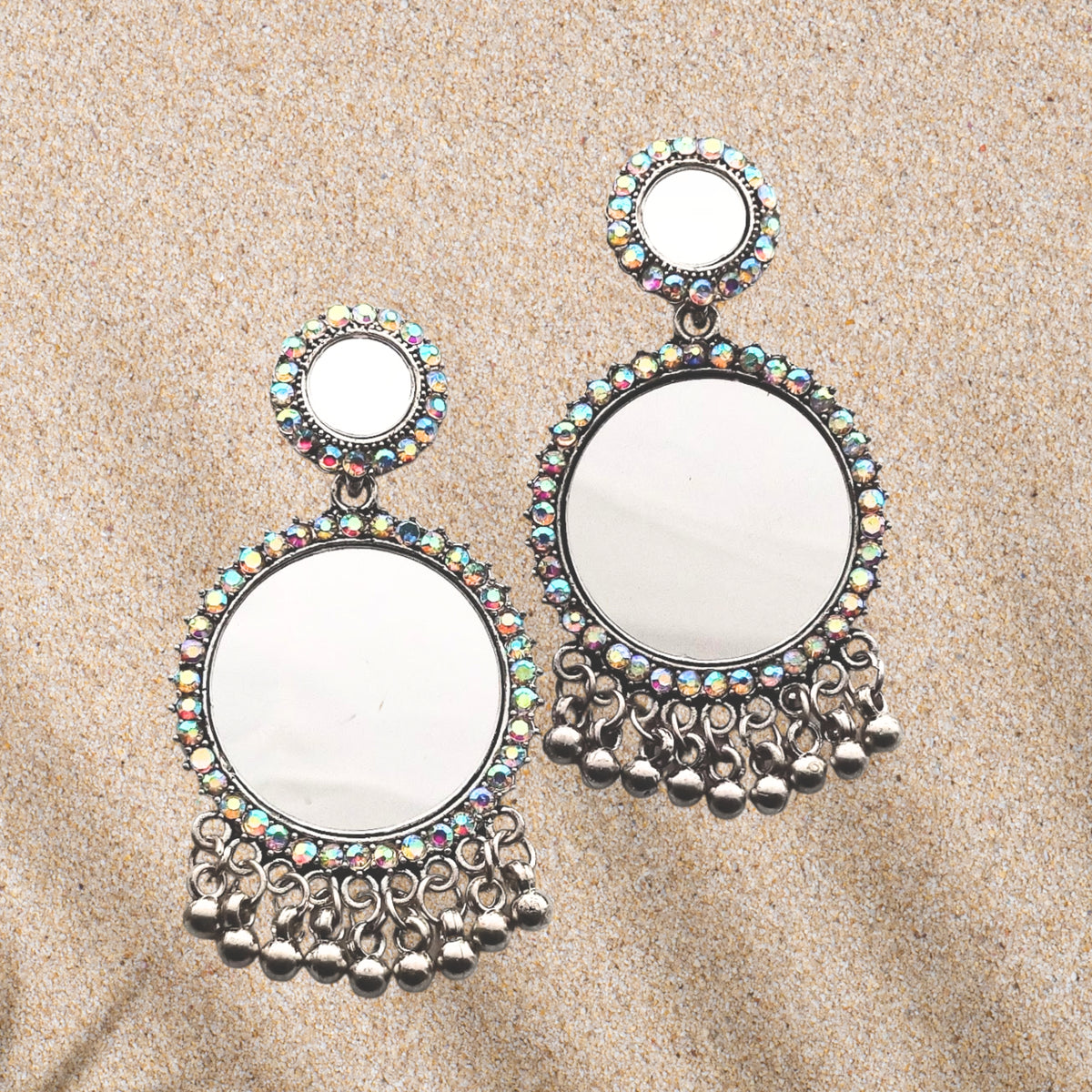 Double Mirror Gorgeous Oxidised Silver Festival Earrings