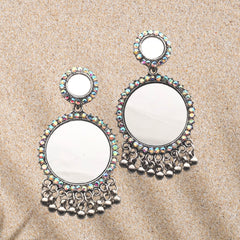 Double Mirror Gorgeous Oxidised Silver Festival Earrings