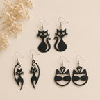Bohemian Black Cat Wooden Earrings – Set of 3