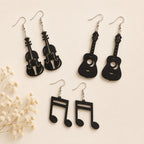 Music Note, Guitar & Violin Wooden Earrings – Set of 3