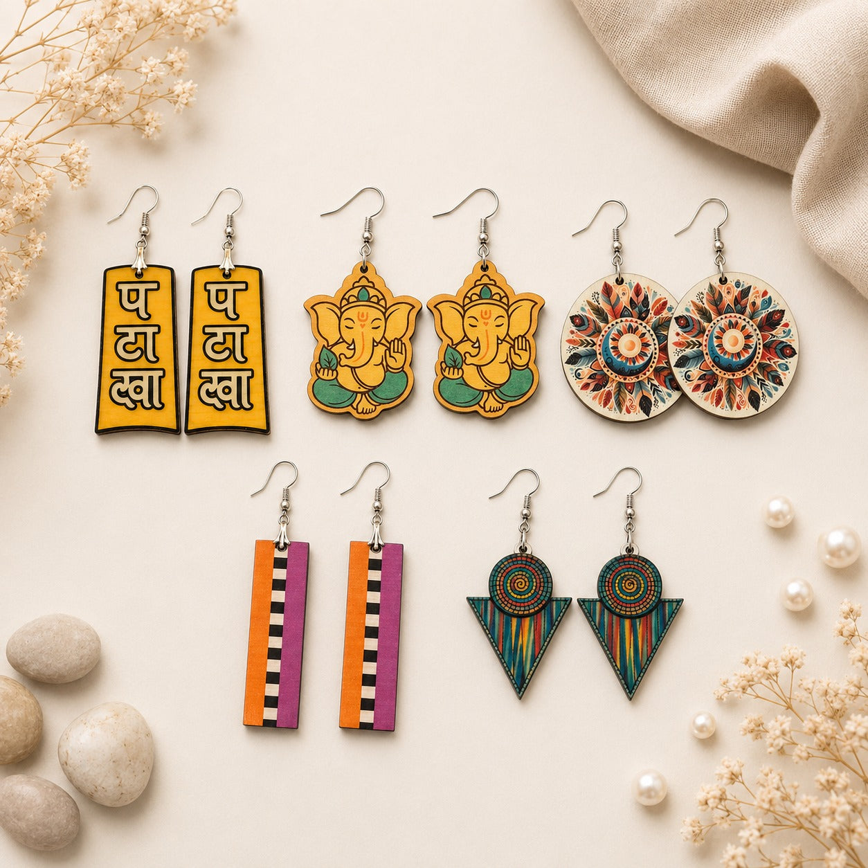 Spirit & Style Wooden Earrings – Set of 5
