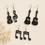 Music Note, Guitar & Violin Wooden Earrings – Set of 3