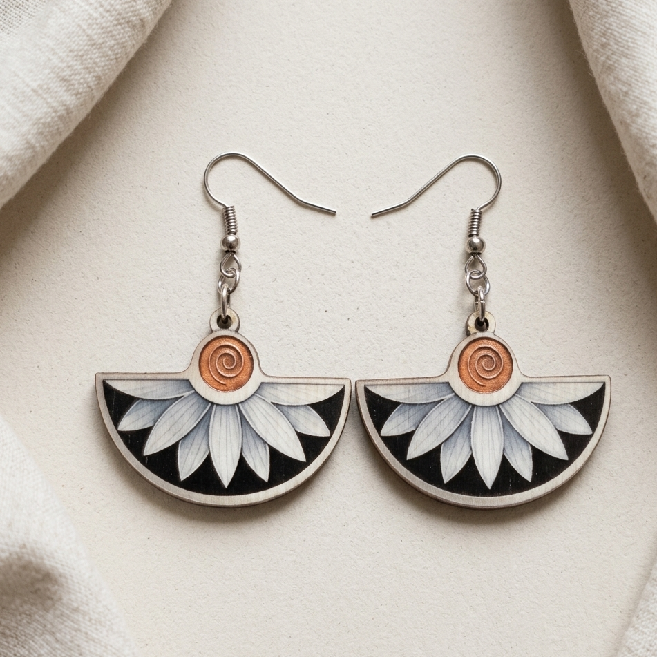 Zen lotus half moon wooden earrings artistic boho dangle earrings for women spiritual jewelry